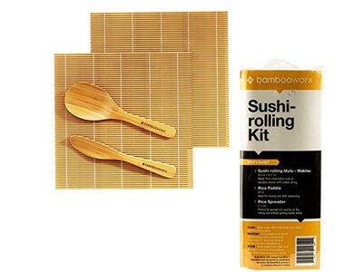 BambooWorx Sushi Making Kit – Includes 2 Sushi Rolling Mats, Rice Paddle, Rice Spreader 100% Bamboo Sushi Mats and Utensils.