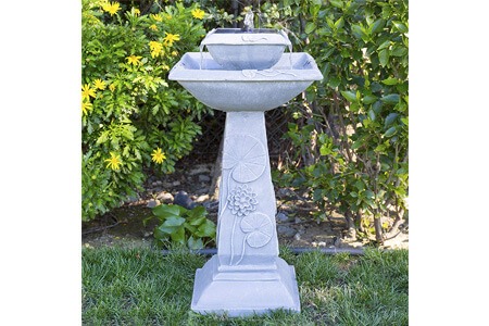 Best Choice Products 2-Tier Pedestal Solar Bird Bath Fountain wLED Lights and Integrated Solar Panel – Gray