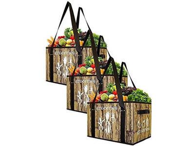 Earthwise Reusable Grocery Bag Set Deluxe Collapsible Shopping Box with Reinforced Bottom (Set of 3)