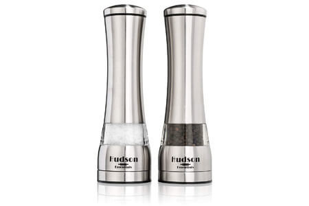 Hudson Essentials Deluxe Salt and Pepper Grinder Set - Ceramic Blade & Stainless Steel Construction - Set of 2 Manual Mills