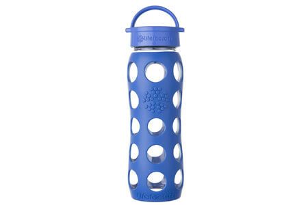 Lifefactory 22-Ounce BPA-Free Glass Water Bottle with Leakproof Classic Cap and Silicone Sleeve, Cobalt