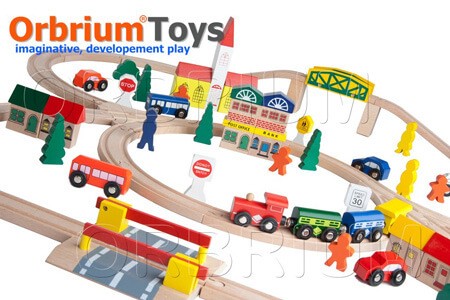 Orbrium Toys Triple-Loop Wooden Train Set