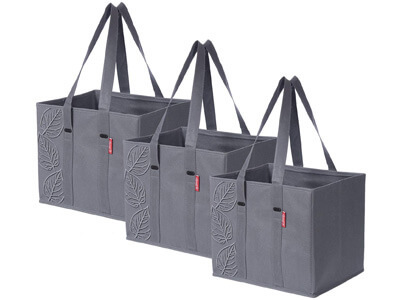 Planet E Reusable Grocery Shopping Bags – Large Collapsible Boxes With Reinforced Bottoms Made of Recycled Plastic (Pack of 3)