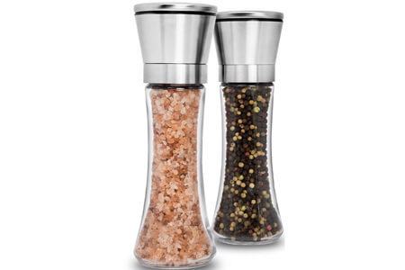 Premium Stainless Steel Salt and Pepper Grinder Set of 2 - Adjustable Ceramic Sea Salt Grinder & Pepper Grinder - Tall Glass Salt and Pepper Shakers - Pepper Mill & Salt Mill with Free Funnel & EBook