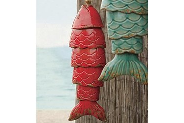 Wind & Weather WC7333-RED Colored Porcelain Koi Fish Wind Chime, in Red