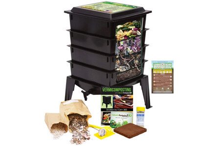 Worm Factory 360 Worm Composting Bin + Bonus "What Can Red Wigglers Eat?" Infographic Refrigerator Magnet (Black) - Vermicomposting Container System - Live Worm Farm Starter Kit for Kids & Adults