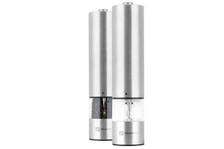 Zelancio Electric Salt and Pepper or Spice Grinder Set  Battery Powered One Touch Grind  Set of 2 Mills